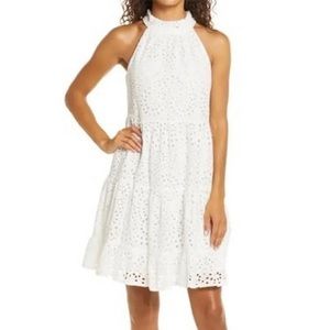 Eliza J. White Eyelet Tiered Halter Mini Dress Size 6